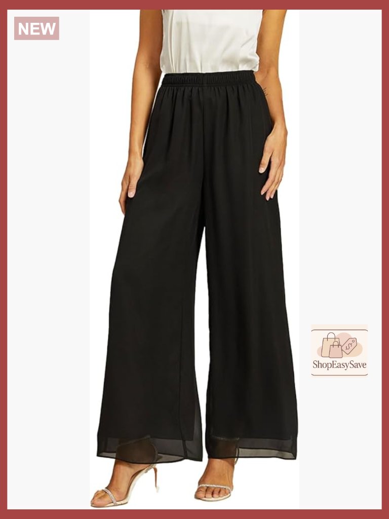 Flowy Wide Leg Palazzo Pants Business Casual Work Slacks Chiffon Trousers